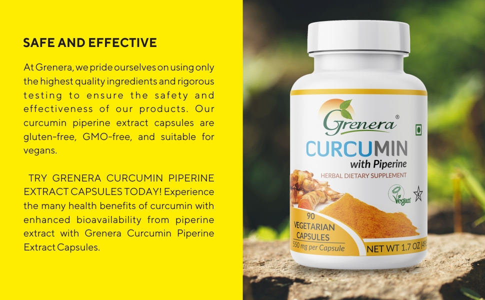 Grenera Curcumin Piperine Extract Capsules 1100 mg | Non GMO, Gluten Free