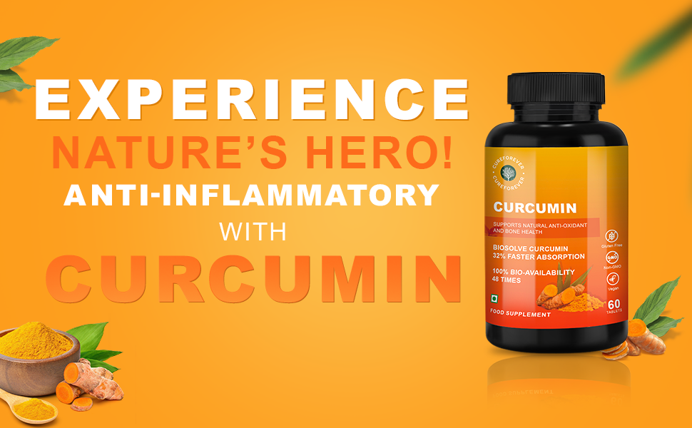 CUREFOREVER Turmeric Curcumin Tablets with BioPerine & Black Pepper Extract | High Absorption Curcumin Supplement for Joint, Immunity & Antioxidant Support | 600 mg Curcumin Blend | 60 Tablets