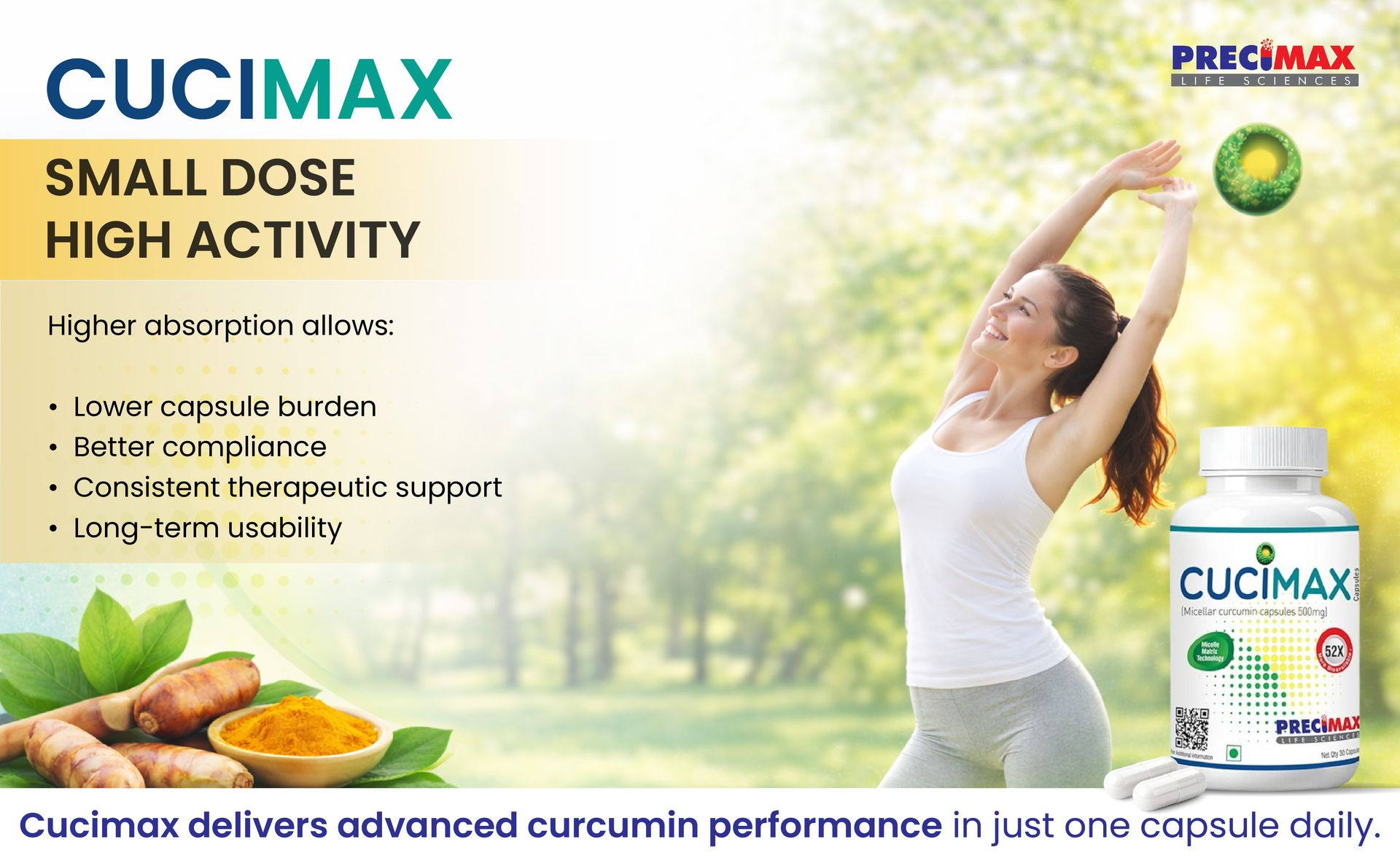 CUCIMAX Micellar Curcumin Capsules 500 mg | 52X More Bioavailable Nano Curcumin | Anti-Inflammatory & Antioxidant Supplement | Supports Joint, Brain & Immune Health | 30 Capsules (15x2)