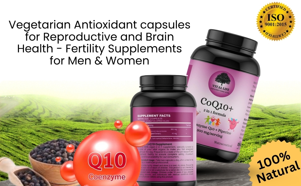 VITAL LIFE CoQ10 Supplement 300 mg with Piperine 10 mg, 60 Count