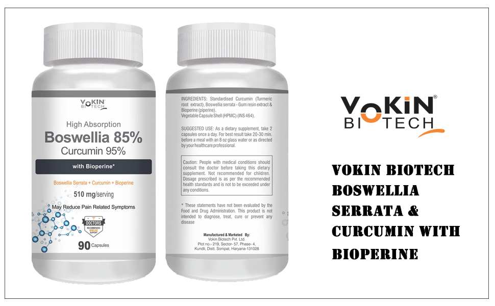 Vokin Biotech Boswellia Serrata and Curcumin with Bioperine - 90 Capsules (Pack of 1)