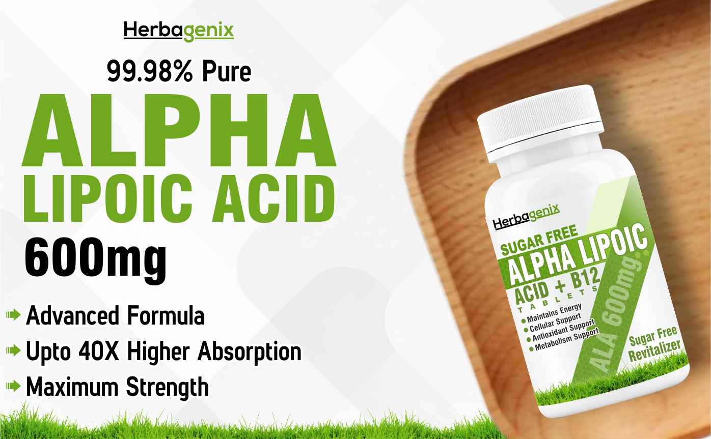 Alpha Lipoic Acid 600mg - ALA with Vitamin B12 Supplements for Nerves and Good Health 60 Tab (99% A Lipoic)