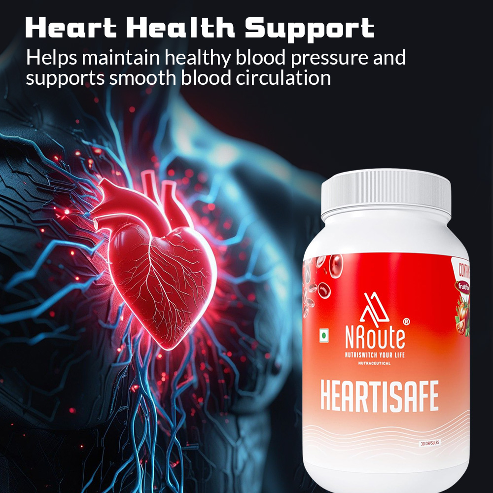 NRoute HeartiSafe Capsule with Fruitflow® for Healthy Blood Pressure BP Cholesterol & Blood Sugar Balance 30 Capsules For Men & Women for healthy heart