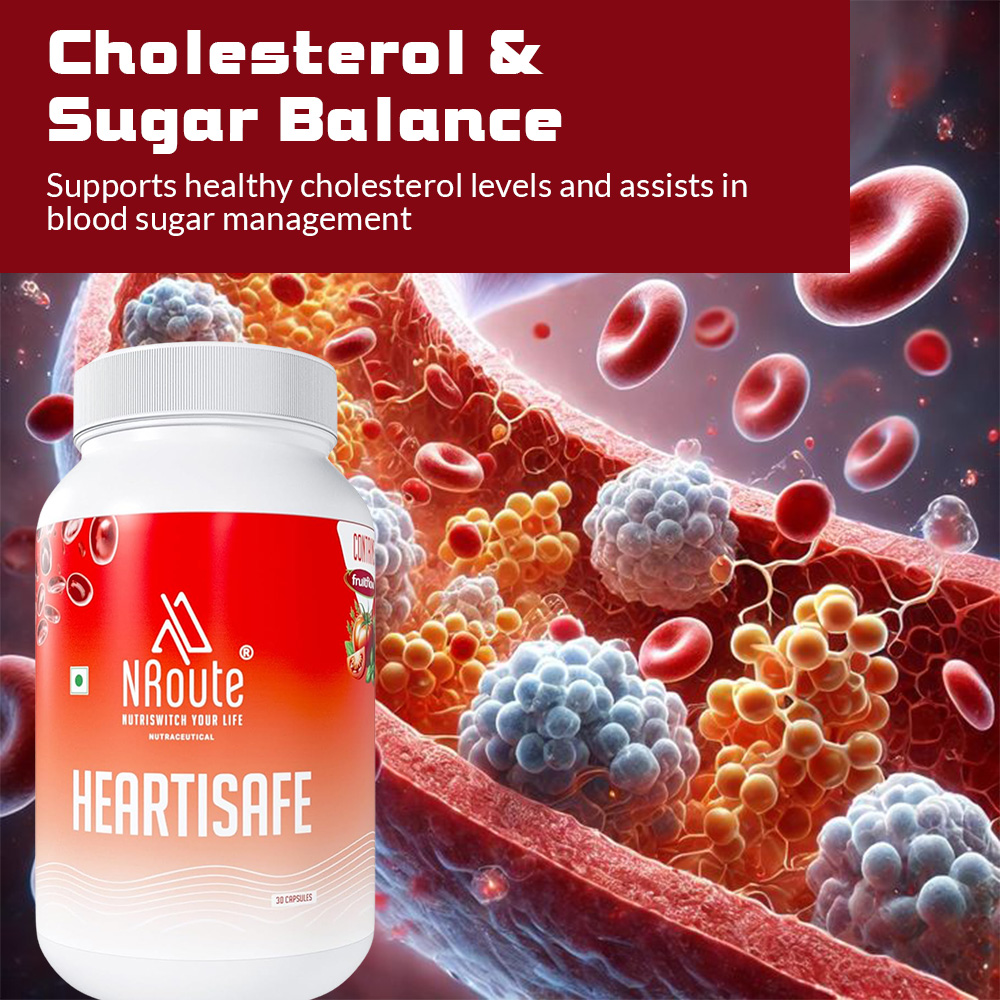 NRoute HeartiSafe Capsule with Fruitflow® for Healthy Blood Pressure BP Cholesterol & Blood Sugar Balance 30 Capsules For Men & Women for healthy heart