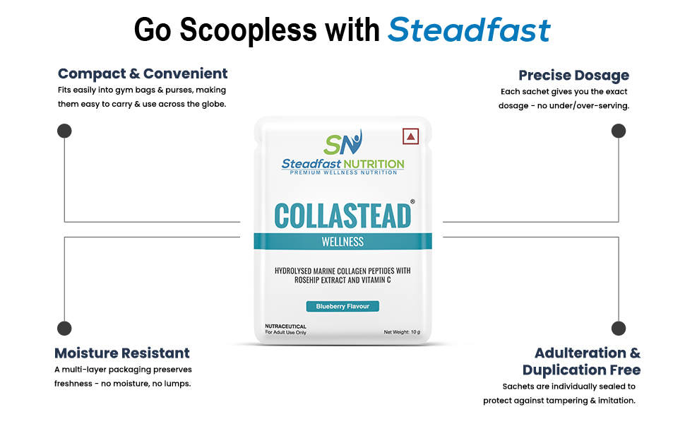 Steadfast Nutrition CollaStead Fruit Punch 300gm, 30 Sachets,Natural Marine Supplements Boost Skin Hair Bones Nail Health with Pure Collagen Peptides