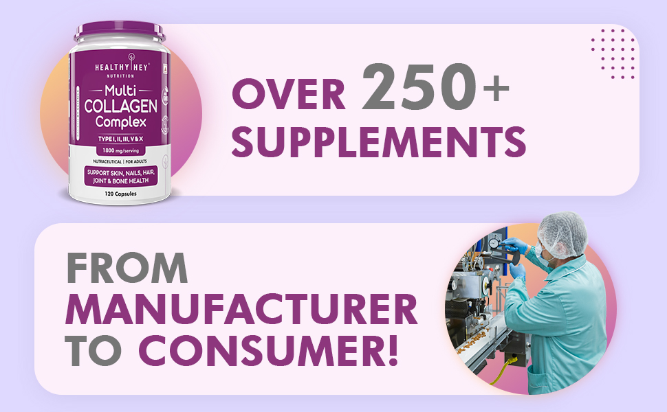 HealthyHey Nutrition Multi Collagen Complex - Type I, II,III, V & X - 120 capsules