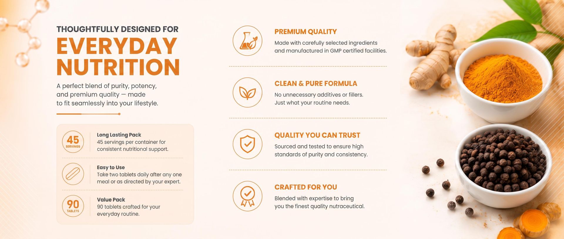 Amalth Curcumin 95% Curcuminoids+ Tablets | Curcuma Longa Extract with Ginger Extract & Black Pepper Extract (95% Piperine) | Turmeric Curcumin Supplement | Gluten Free Nutraceutical Formula | 90 Tablets