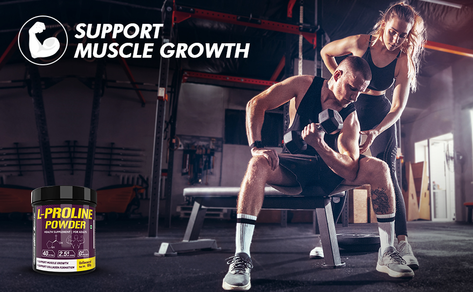 HealthyHey Sports L-Proline Powder, Supports Muscle Growth & Collagen Formation, 100g Unflavoured - 40 Servings