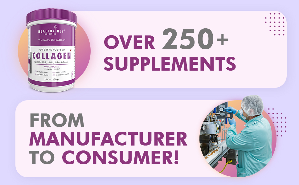 HealthyHey Nutrition Collagen Powder|Collagen Supplement for Glowing Skin|Pure Hydrolysed Collagen Powder for Women & Men|Unflavoured - Pack of 1-250 grams