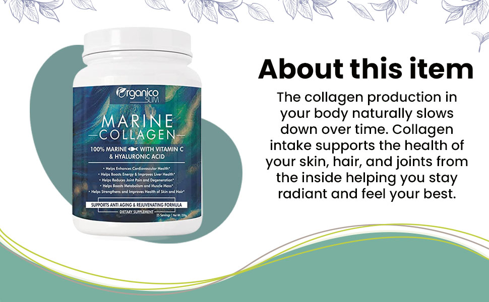 Marine Collagen Powder with Vitamin C & Hyaluronic Acid | For Hair and Skin Health | Metabolism Booster and for Muscle Health | 250 gm