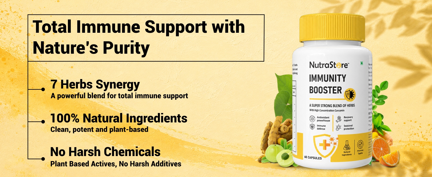 NutraStore Immunity Booster Men & Women | 6 Veg Capsules (Pack of 2) | Vegetarian Immunity Support Capsules | Curcumin, Giloy, Amla, Moringa, Ginger, Orange & Piperine | Natural Defense Support