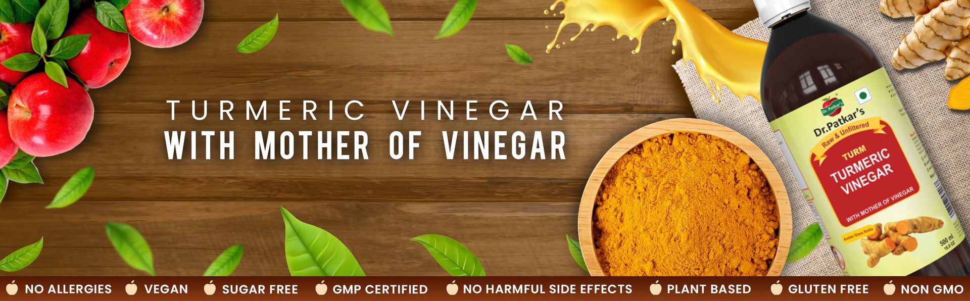 Dr. Patkar's Apple Cider Vinegar with Turmeric Vinegar & Black Pepper Extract |Weight Management, Boost Immunity & Detox, Skin Health |500ml