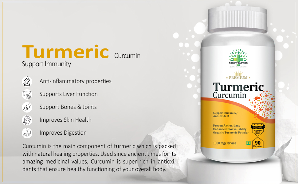 Healthy Nutrition - Just for the Health of it Turmeric Curcumin With Piper Nigrum Extract For Immunity Joints Pain Veg Supplements- (90 Capsules)