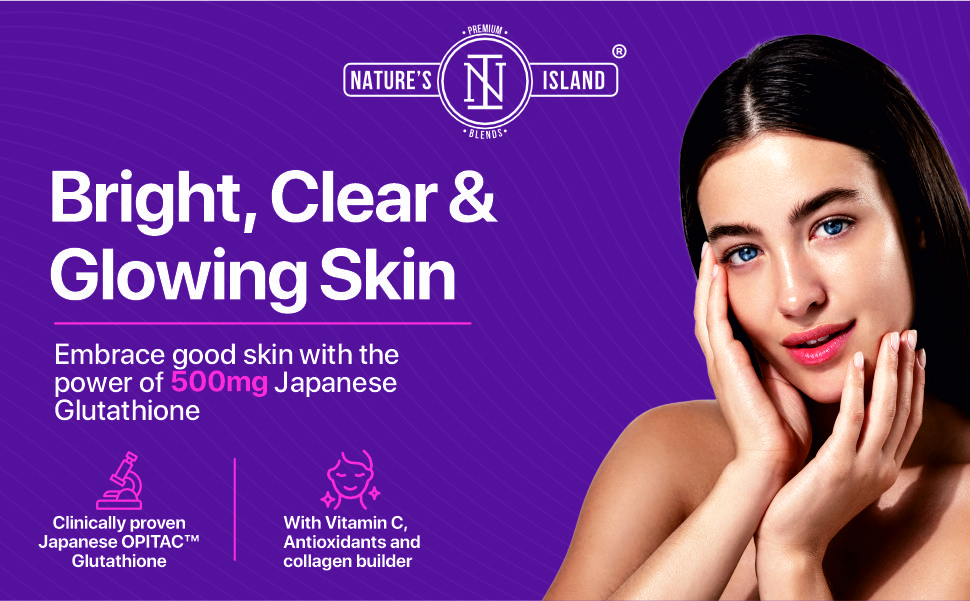 Nature's Island Japanese Glutathione 500mg with Vitamin C & E, Biotin, Resveratrol, Alpha Lipoic Acid, Aloe Vera, Antioxidants for Clear, Glowing Skin, 30 Veg Capsules