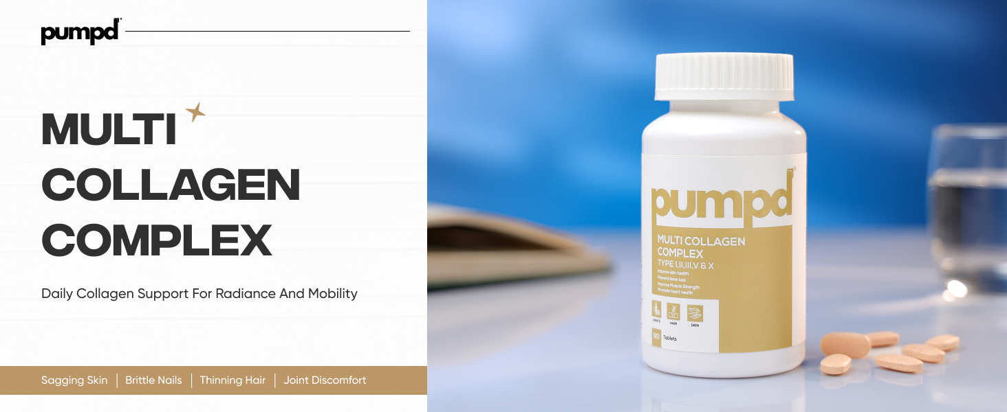 Pumpd Multi Collagen Complex | Hydrolyzed Peptides | 5 Collagen Types (I, II, III, V, X) | Skin, Hair & Joint Support | 1 Week Serving