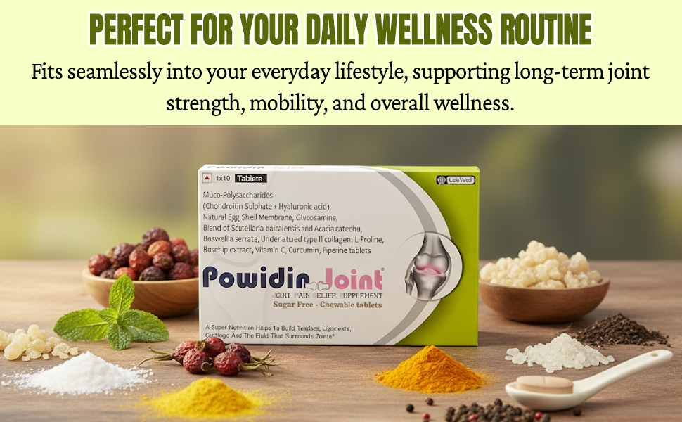 Joint (LeeWell) Support Supplements | Sugar free chewable tablets | Bone & Joint Health Supplements | Type 2 Collagen, Glucosamine, Chondroitin, Hyaluronic acid, Boswellia Serrata, Piperine, L proline, Natural Egg Shell Membrane, Acacia Catechu, Scutellaria baicalensis - 20 tablets