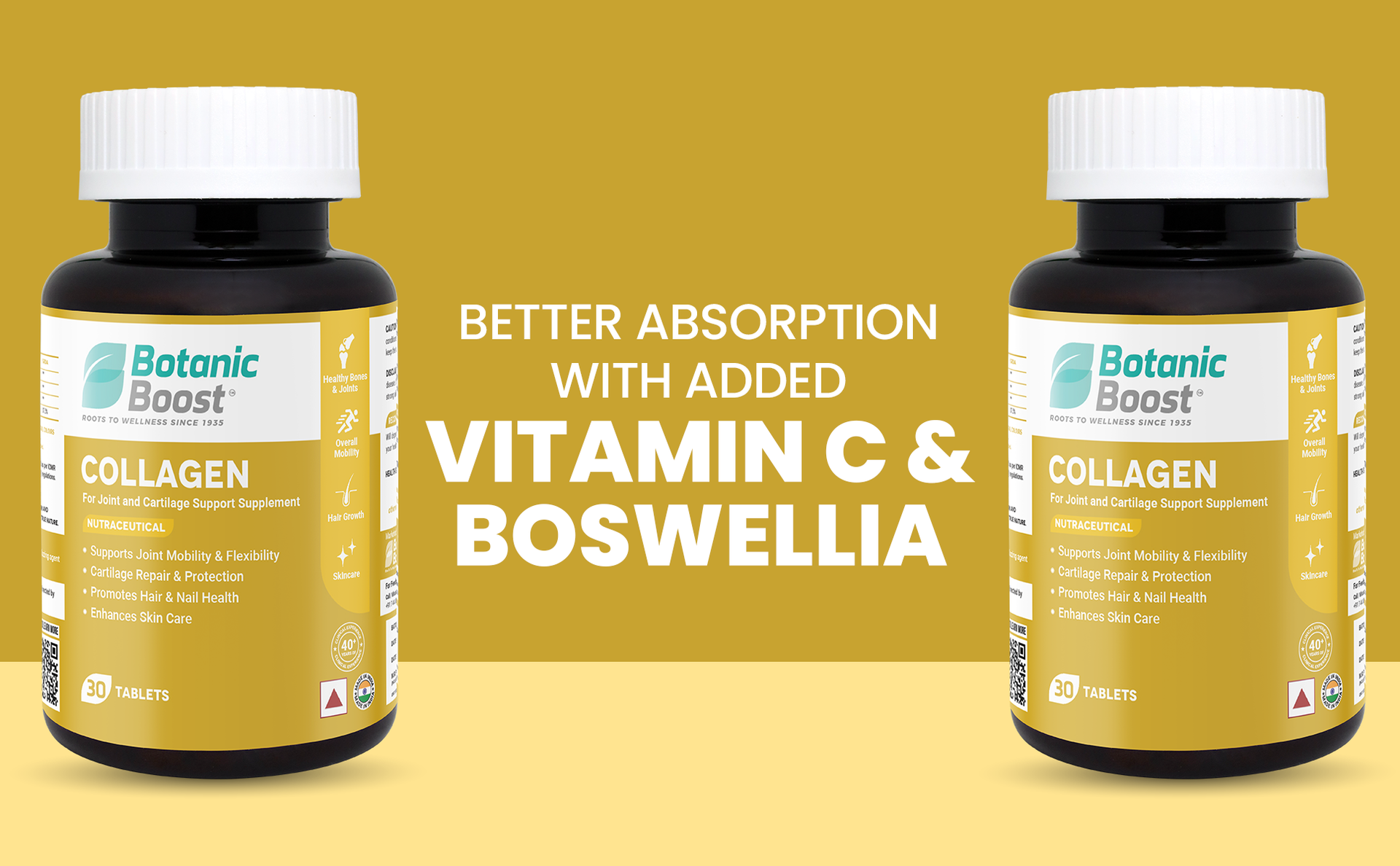 Type II Marine Collagen Tablets with Glucosamine Sulphate, Boswellia Serrata & Vitamin C - Joint Mobility, Flexibility, Cartilage, Bones, Hair, Nail & Skin Support - 30 Tablets