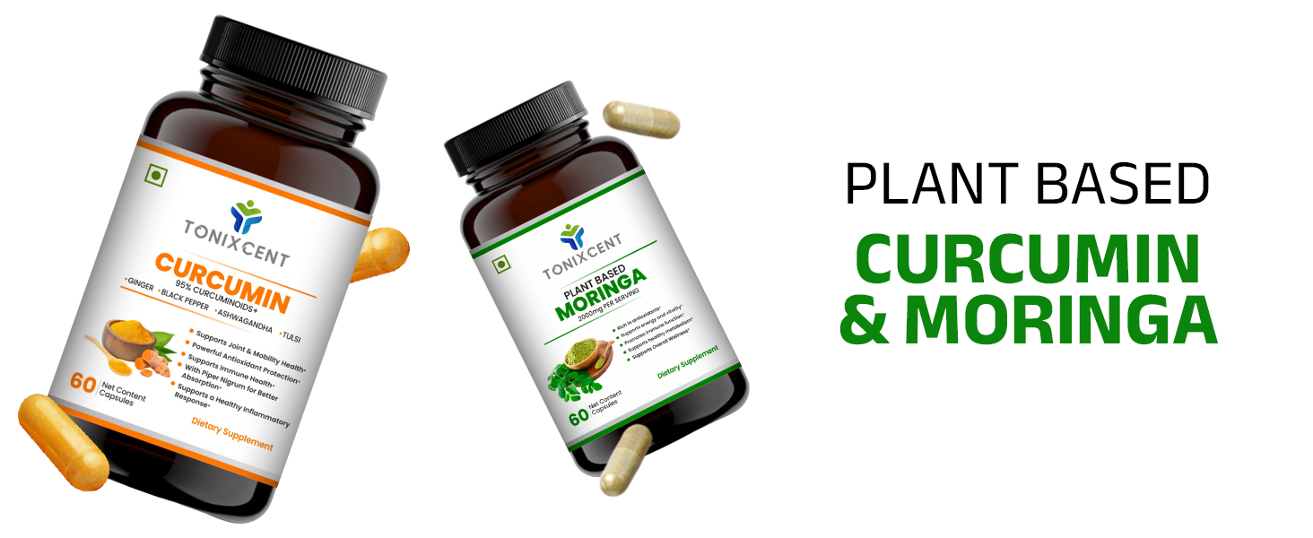 Anti-Inflammatory Nutrition Duo | Curcumin & Moringa Capsules | Reduces Inflammation, Boosts Energy & Immunity | 60+60 Vegan Capsules