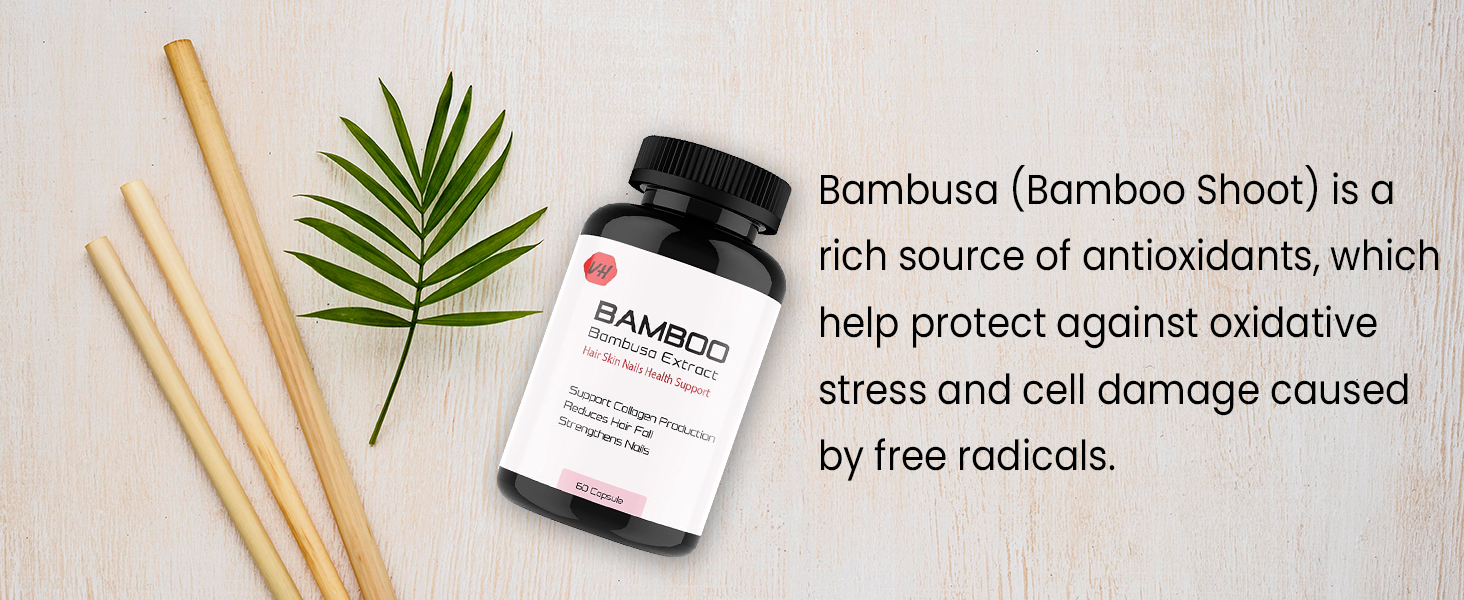 VitaminHaat Bamboo Extract 600 mg | Hair, Skin & Nails Health Support | Promotes Collagen Production | Reduces Hair Fall | Strengthens Nails | 60 Capsules