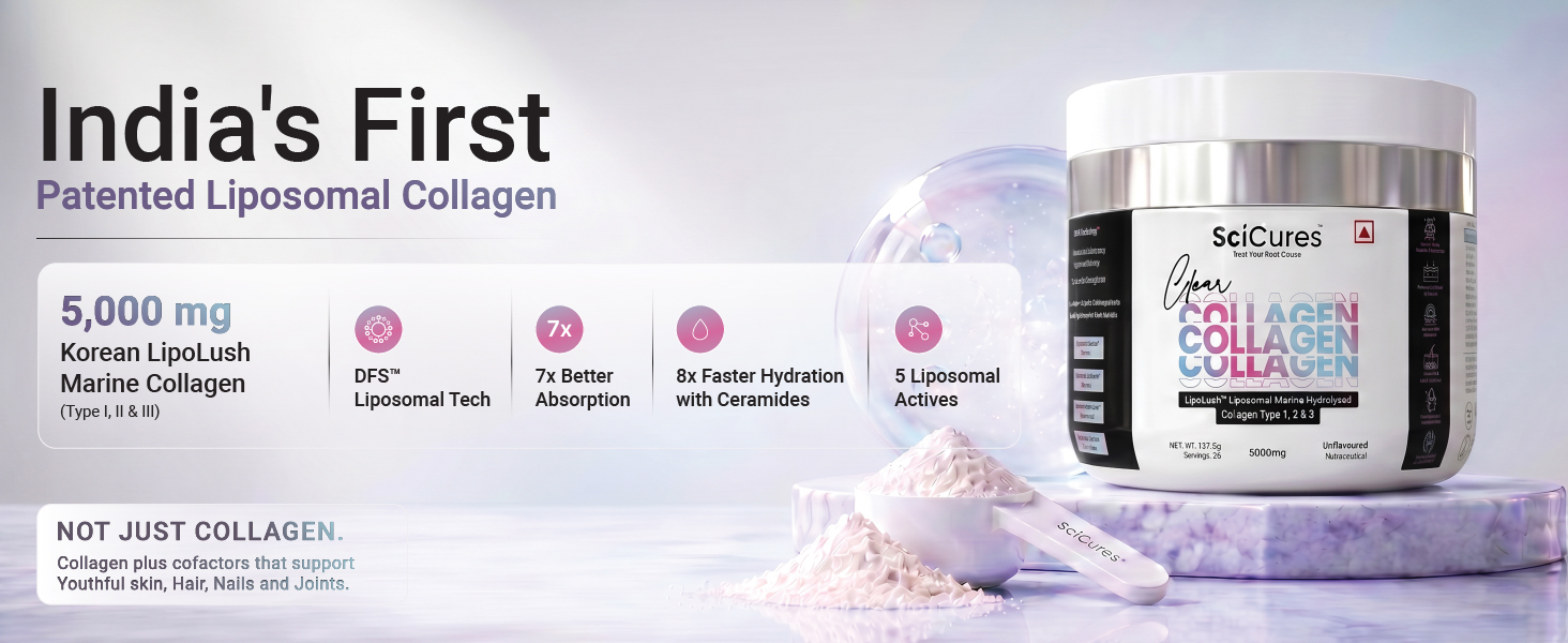 Clear Collagen | 5g Liposomal Marine Collagen Type 1, 2 & 3 | Korean Sourced | Liposomal Vit C, E, Zinc & HA + Ceramides | 7x Absorption | Skin, Hair, Nails & Joints | Zero Smell & Taste | 138g Unflavoured