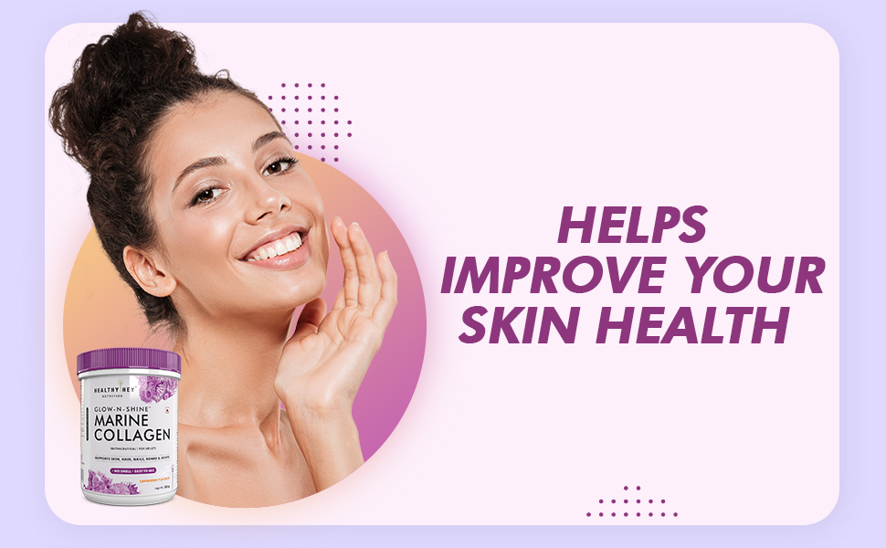 HealthyHey Glow-n-Shine Marine Collagen Powder - Hydrolyzed | Type 1 Collagen Protein Supplement with Hyaluronic Acid | Amino Acids for Skin, Hair, Nails (Cranberry, 200g)