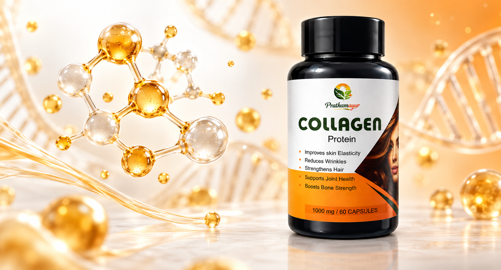 Collagen Protein Capsules 1000 mg for Men & Women | Amino Acid Blend with Glycine, Proline, Hydroxyproline & Vitamin C | Skin, Hair, Joint & Bone Nutrition | 60 Capsules