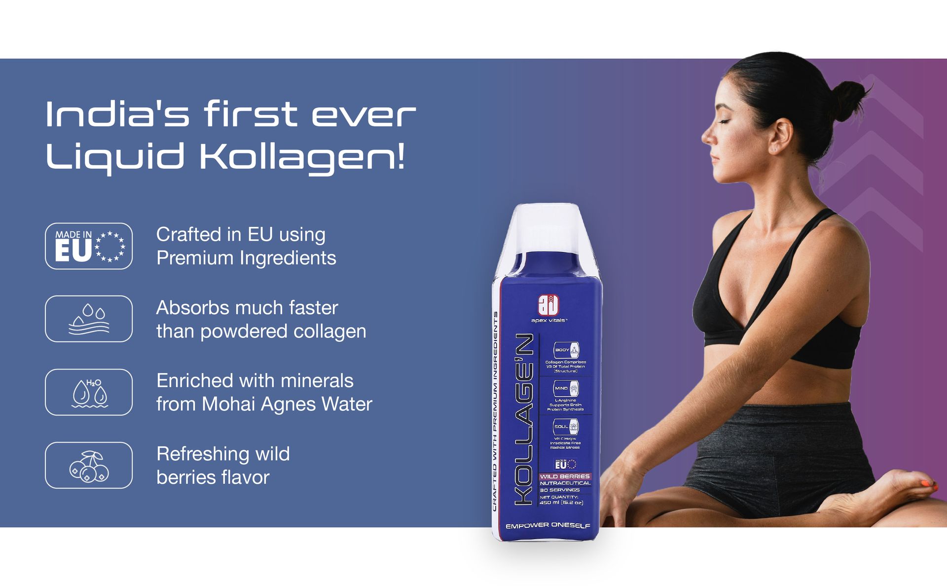 Liquid Collagen | Collagen Supplements for Skin, Hair & Nails & Joint | Type 1 & 3 with Hyaluronic Acid & Vitamin C | Fast Absorption | EFSA & FSSAI Certified | 30 Servings