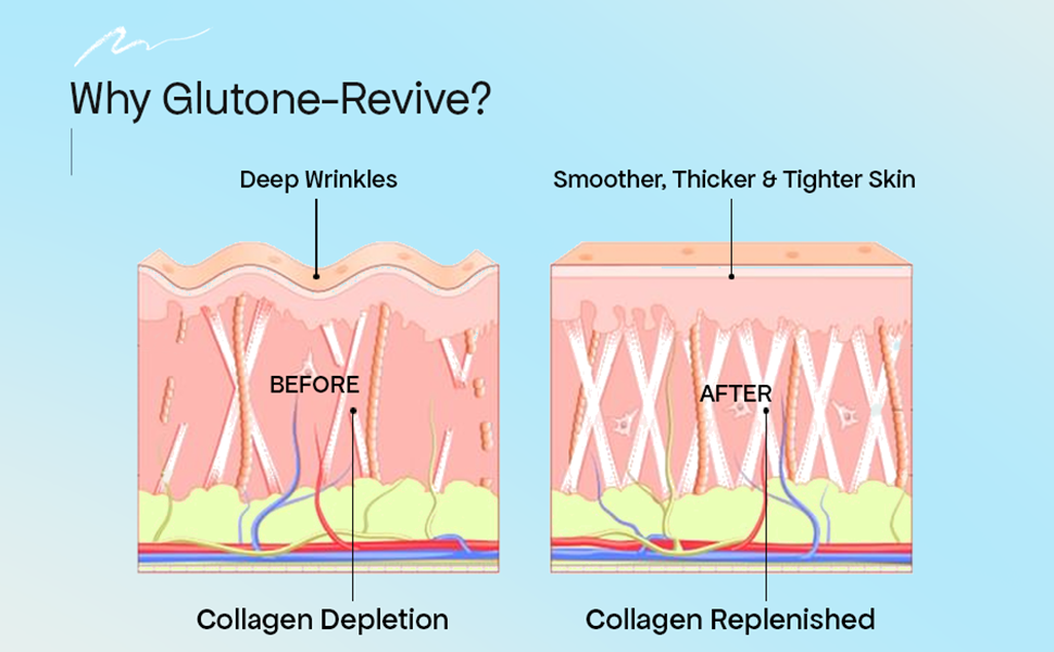 Glutone-Revive Effervescent Collagen Tablets – 2500 mg Wellnex Di-Peptide Marine Collagen|Supports Skin Hydration, Elasticity, Smooth Texture | For Men & Women | 60 Blueberry Flavour Tablets