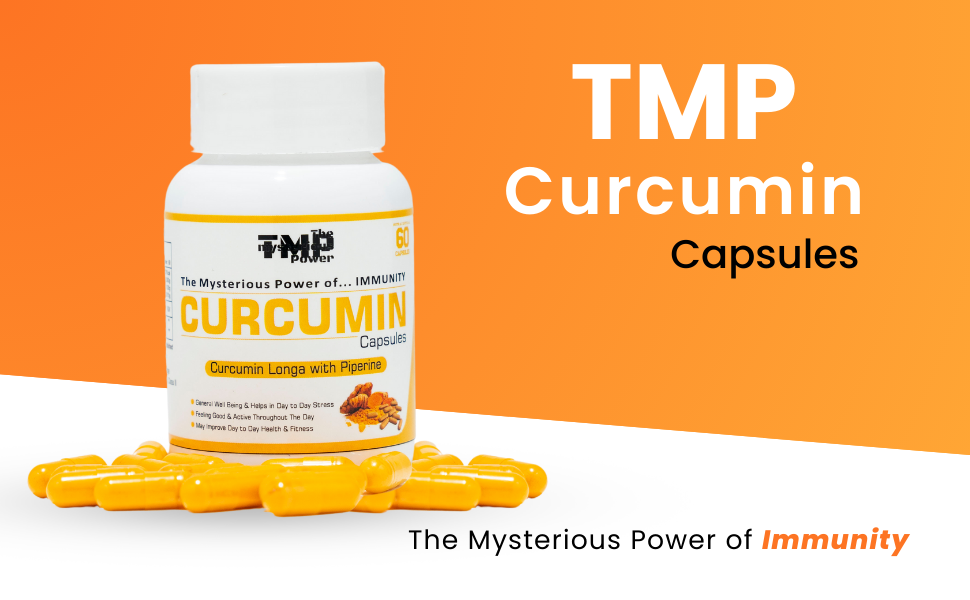TMP Curcumin with Bioperine Capsules with 95% Curcuminoids | Immunity Booster Capsules | High Bioavailability | 60 Veg Capsules Pack