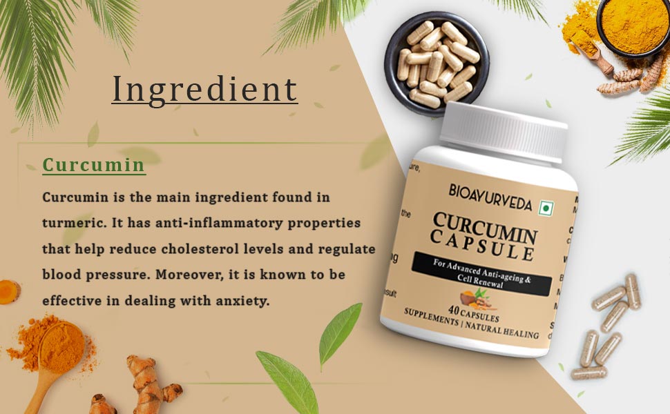 BIOAYURVEDA Curcumin Capsule for Advanced Anti-Ageing and Cell Renewal, 40 Capsules (Pack of 2)