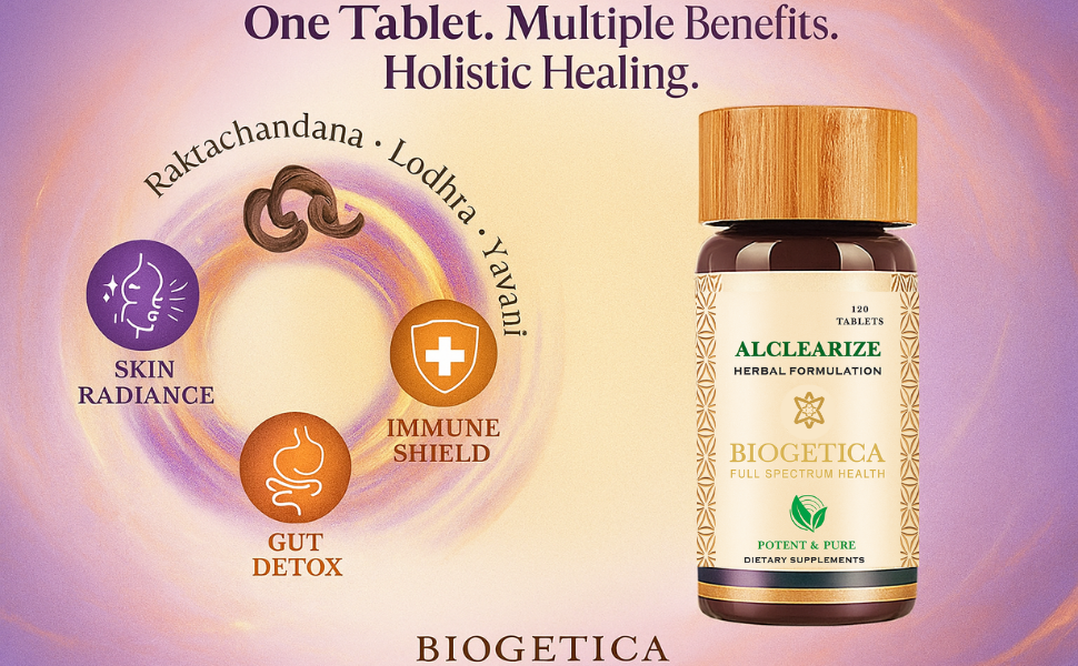 Biogetica Alclearize Neem Herbal Supplement, Ayurvedic Formulation for Immunity & Skin Wellness, Vegan & Non-GMO, 120 Veg Tablets