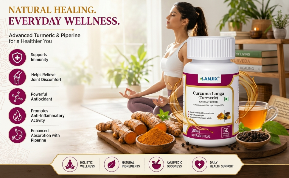 Curcumin Capsules with Piperine 500mg | 95% Curcumin Turmeric Extract | Supports Immune Health, Joint Comfort & Overall Wellness | 60 Vegetarian Capsules