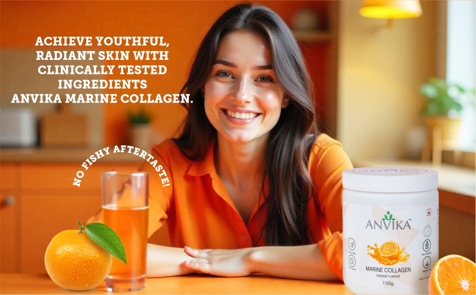 Marine Collagen Hydrolyzed Japanese Peptides, Anti-Aging Formula, Orange Flavor, No Fishy Aftertaste, 4.25g Collagen Per Scoop, Sugar-Free, Supports Radiant Skin and Nail Strength (Pack Of 2)