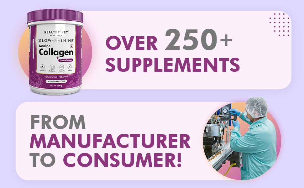 HealthyHey Nutrition Glow-n-Shine® Marine Collagen + Glutathione - Mango Flavour - 200g.