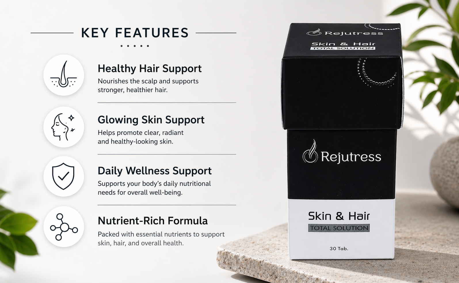 Skin & Hair Health Tablets | Daily Nutrient Support for Scalp, Hair & Skin Care | Suitable for Men & Women | Daily Wellness Support - 30 Tabs