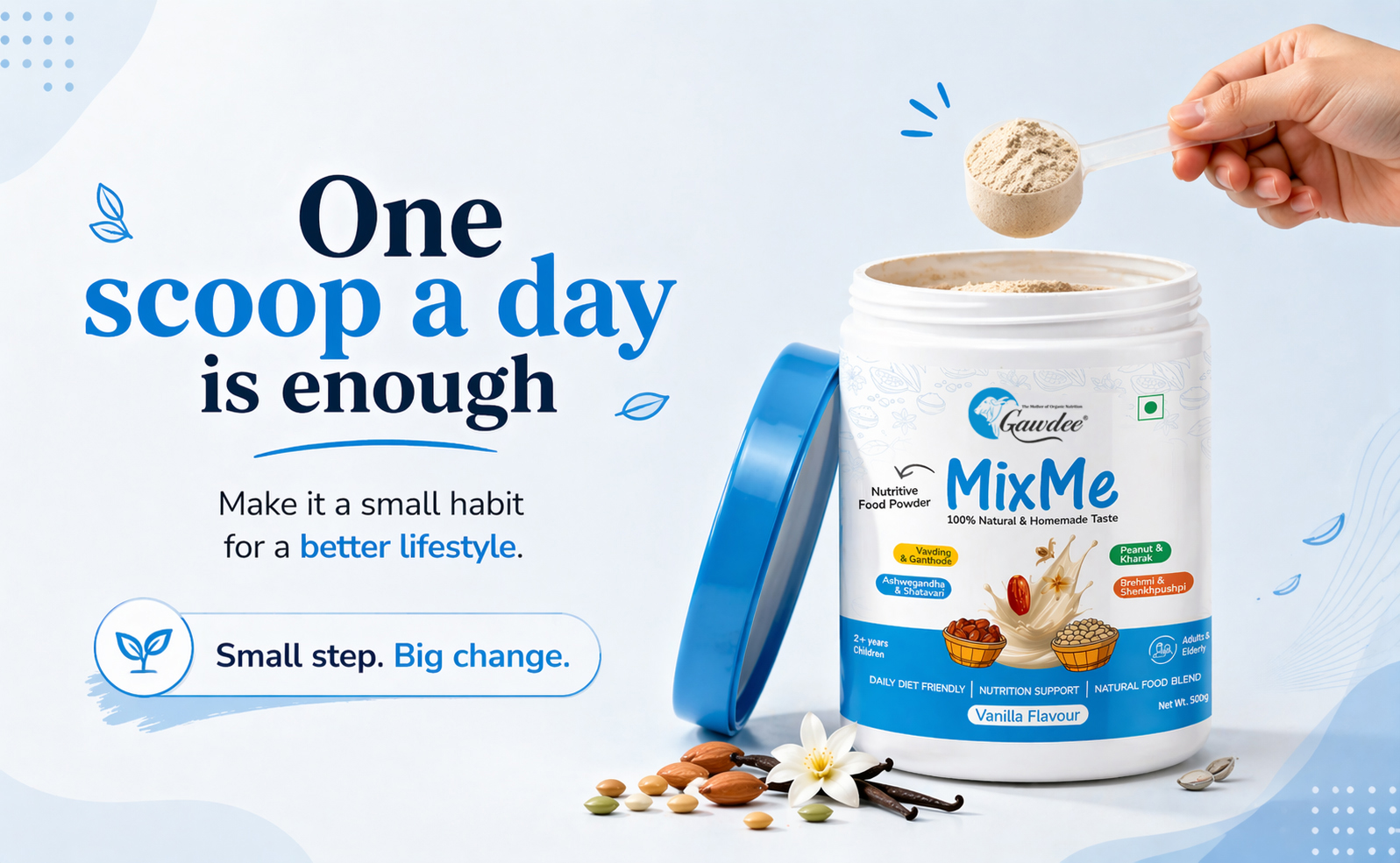 Gawdee MixMe Family Nutrition Powder | 400g | Choco Elaichi Vanilla | Nuts Grains Seeds with Jaggery & Dates | No Refined Sugar | Health Drink Mix for Kids (2+) Adults Seniors | Daily Energy Supplement