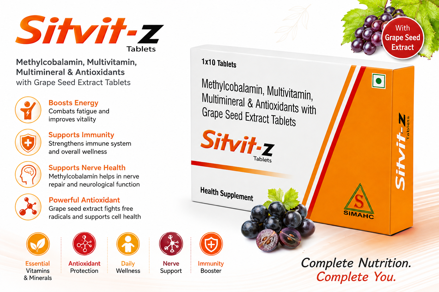 SIMAHC Sitvit-Z Multivitamin Multimineral Tablets with Grape Seed Extract