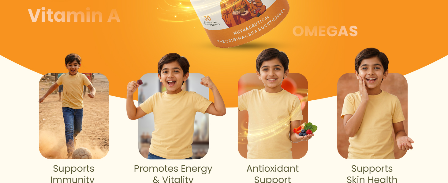 Wellwith Sea buckthorn Gummies for kids and adults, Vitamin C Rich, multivitamin supplement, Immunity (60 Gummies,Pack of 3)
