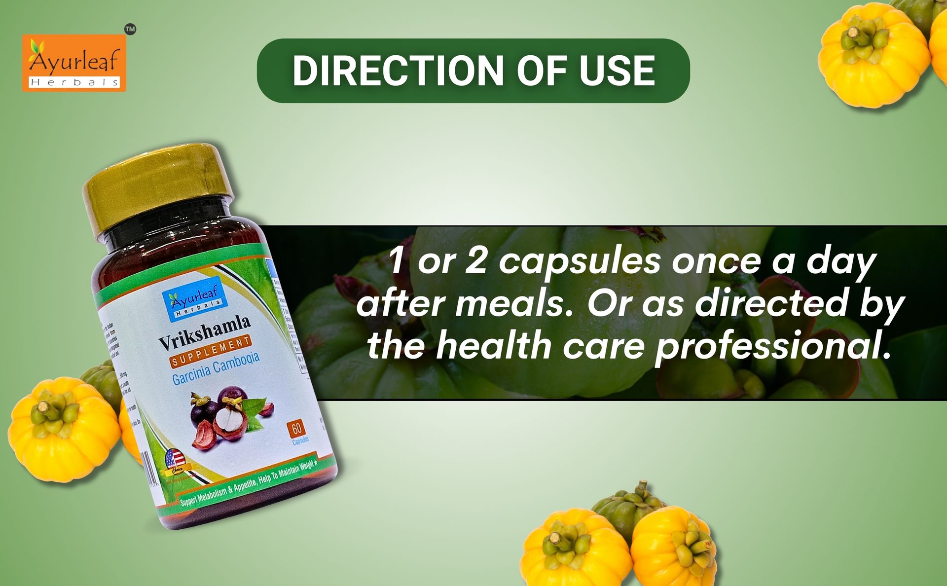 Ayurleaf Herbals Vrikshamla Capsules | Helpful to Manage Weight and Reduce Cholesterol | Improve Digestive Health and Appetite Suppression |100% Natural Herb (Pack of 2, 120 Capsules)