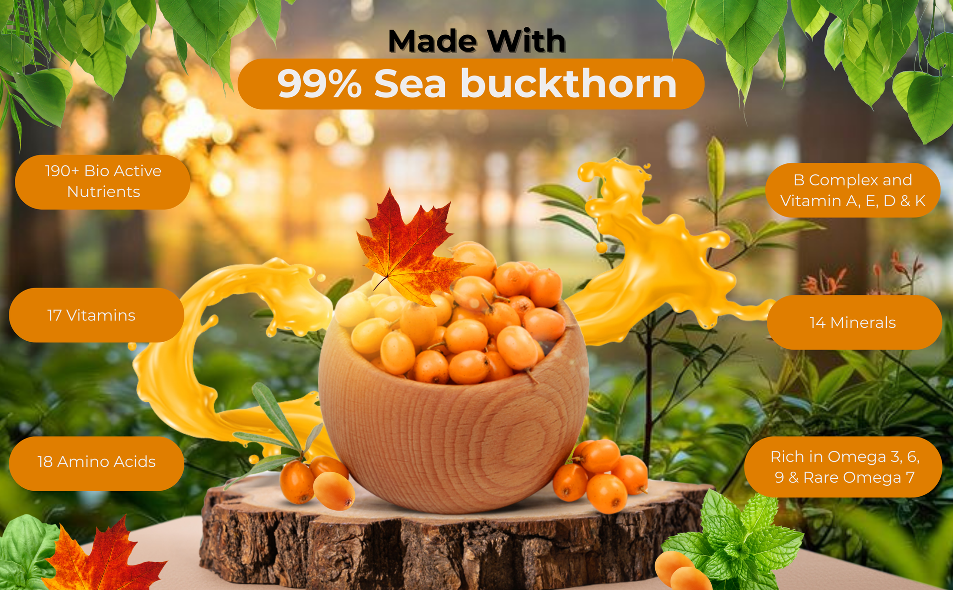 Arthyum Sea Buckthorn Juice Pulp Concentrate 300ml | Cold Pressed Rich In Omega 3,6,7,9 | Natural Vitamin C, Antioxidants | Immunity Booster, Skin Glow, Gut Health Support Herbal Juice | Sourced From Ladakh | Make 50 Glasses | Natural Health Drink | No Added Sugar