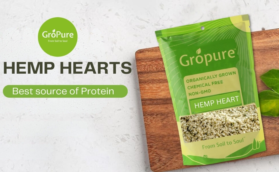 GroPure Organic | Hemp Hearts 250g | Toasted and Hulled Hemp Seeds for Eating | 36g Complete Protein | 10g Omega 3 & 6 Per Serving | Toasted Hemp Hearts for Eating | Pesticide-Free | Blends Into Smoothies, Salads & More