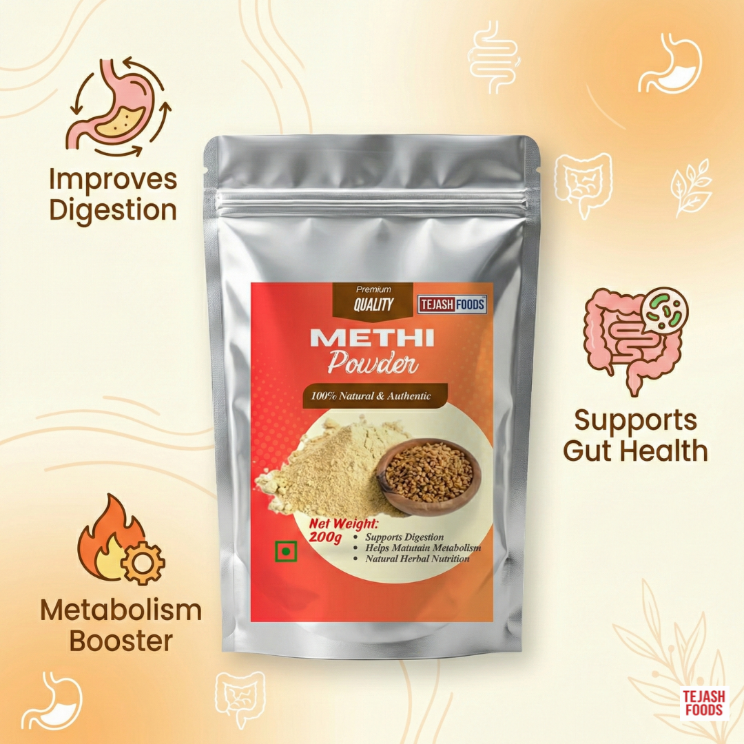 Methi Powder, 100% Natural Fenugreek Seed Powder, Supports Digestion and Metabolism, Light Brown, 200g