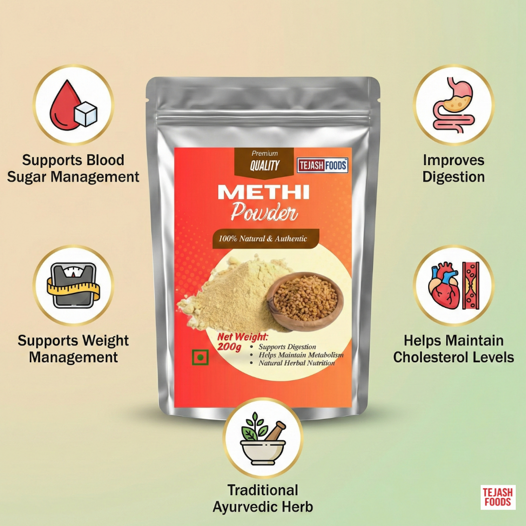Methi Powder, 100% Natural Fenugreek Seed Powder, Supports Digestion and Metabolism, Light Brown, 200g