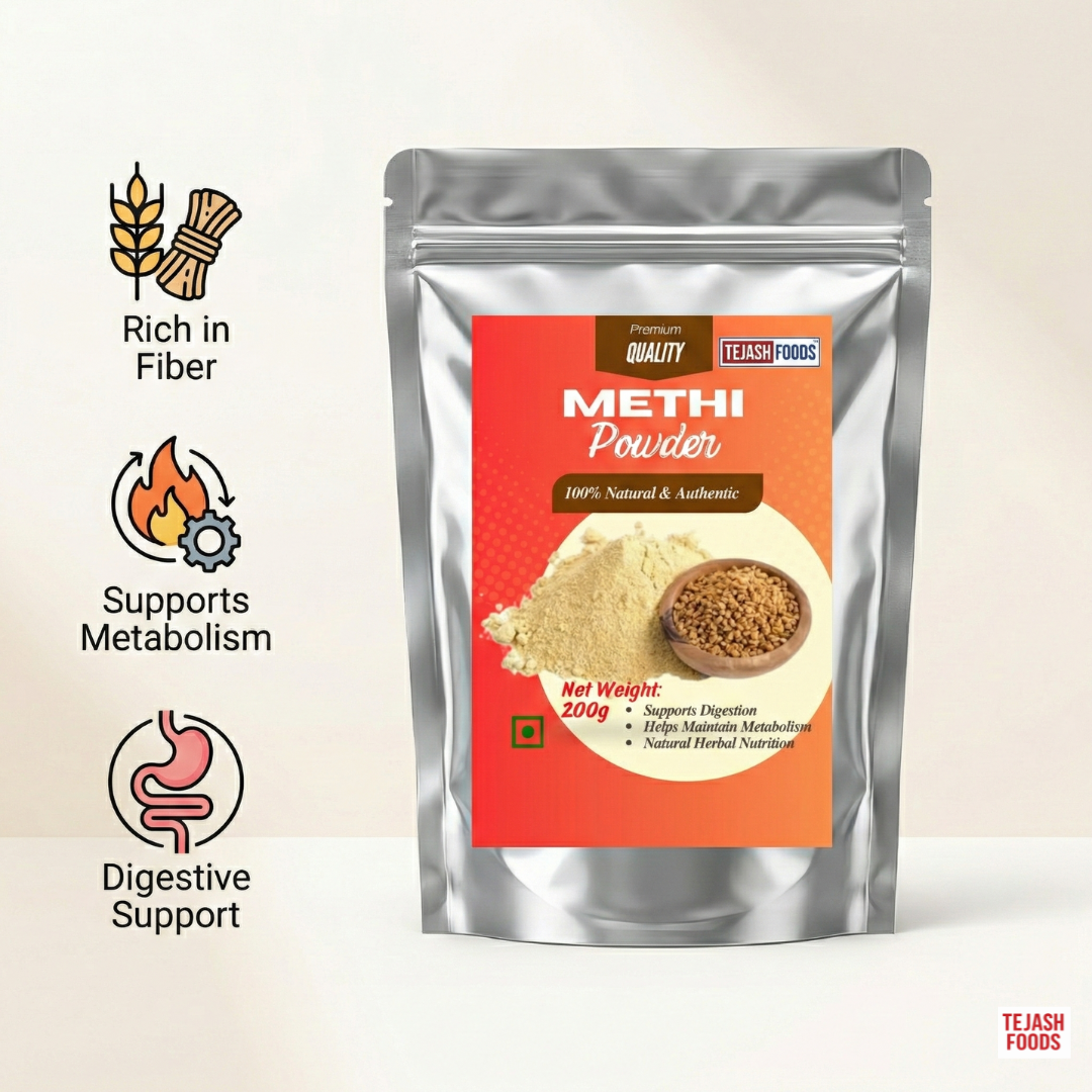 Methi Powder, 100% Natural Fenugreek Seed Powder, Supports Digestion and Metabolism, Light Brown, 200g