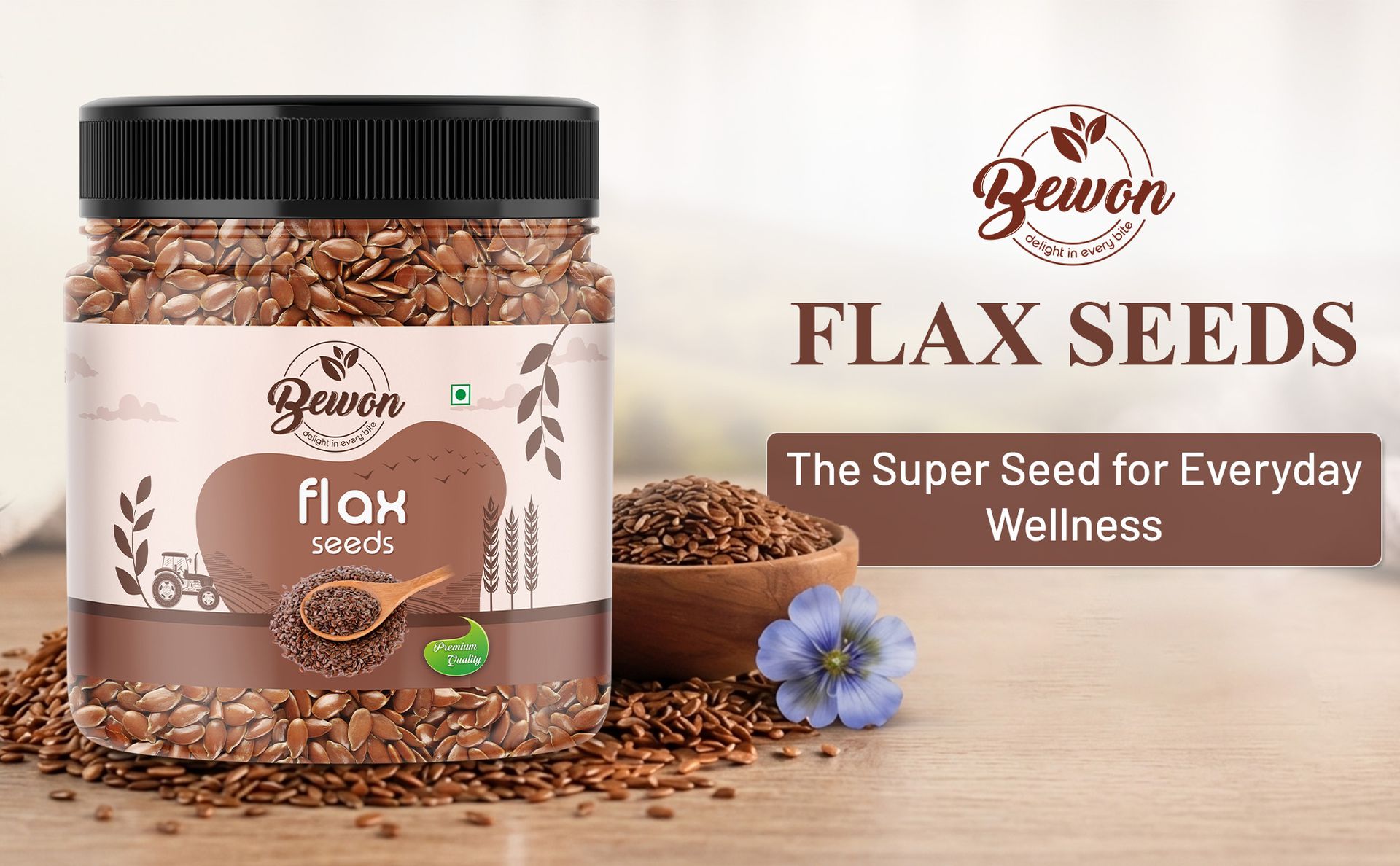 BEWON Flax Seeds | Alsi Seeds | Seeds for Hair Growth, Heart Health & Digestion | Source of Iron & Dietary Fibre | Rich in Protein (250g (Pack of 2))