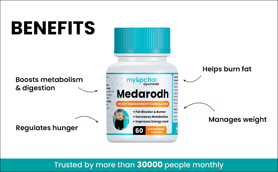 Medarodh Ayurvedic Fat Burner Capsules | With Guggulu, Triphala & Chitrak | Supports Metabolism, Fat Loss & Digestion | For Men & Women | 60 Veg Capsules