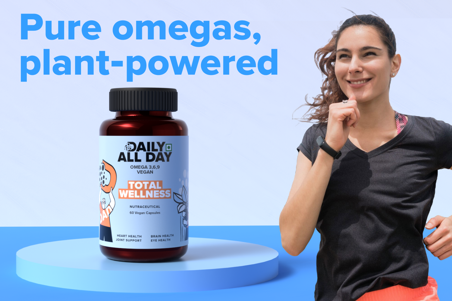 Omega 3 6 9 Vegetarian Capsule supplement, 1000mg, Fatty Acid, Vegan Flaxseed oil, Heart Health, Brain, hair and skin, Joint Pain & Eyes, EPA DHA Herbal for Men Women