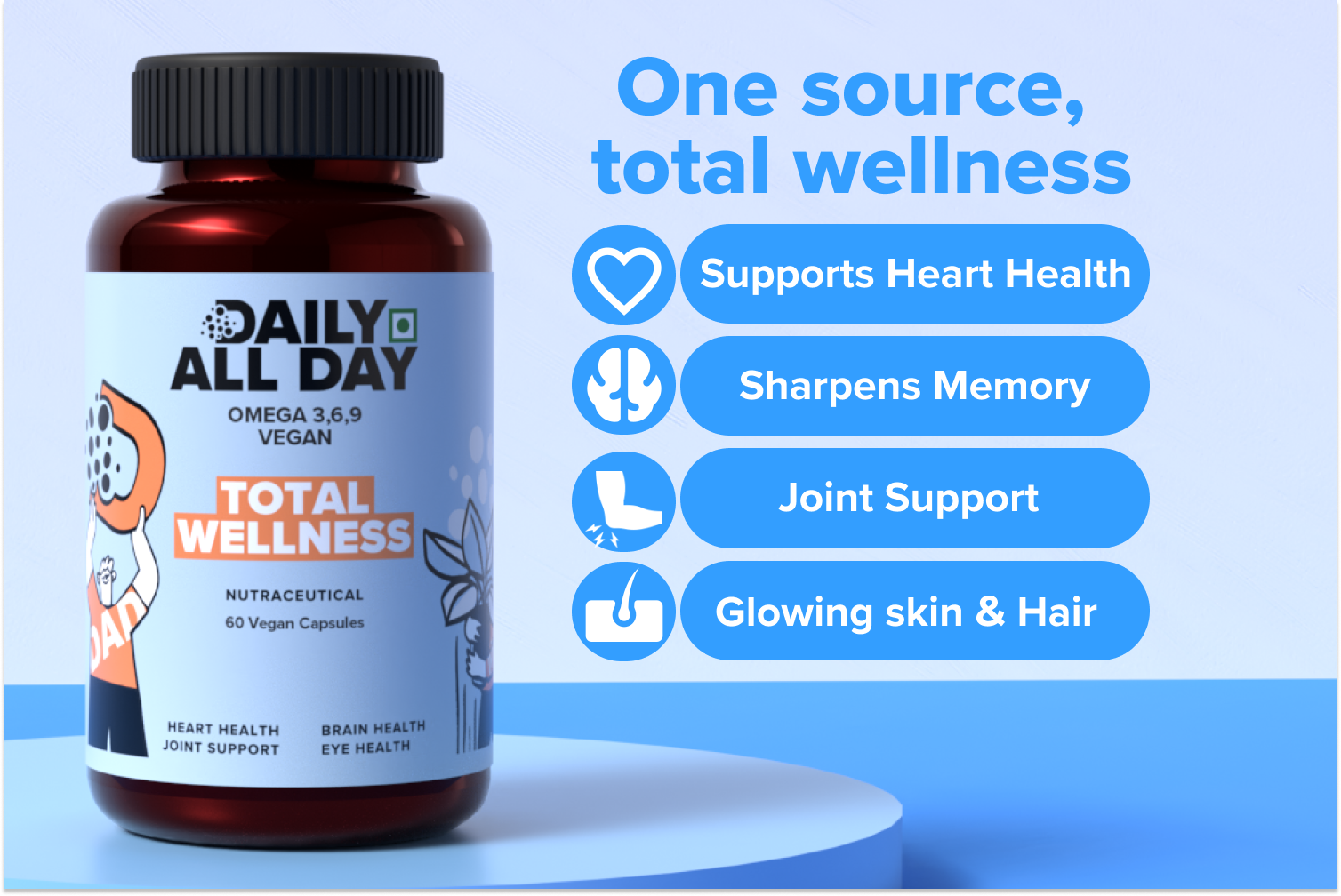 Omega 3 6 9 Vegetarian Capsule supplement, 1000mg, Fatty Acid, Vegan Flaxseed oil, Heart Health, Brain, hair and skin, Joint Pain & Eyes, EPA DHA Herbal for Men Women