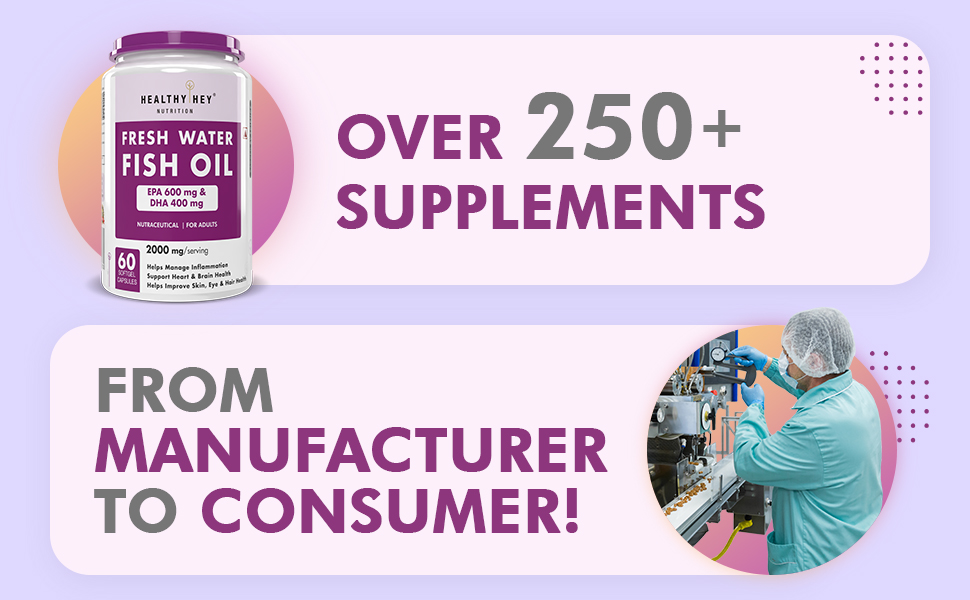 HealthyHey Nutrition Fresh Water Fish Oil - 2000 Mg/serving - 60 Softgel Capsules (600 EPA & 400 DHA)