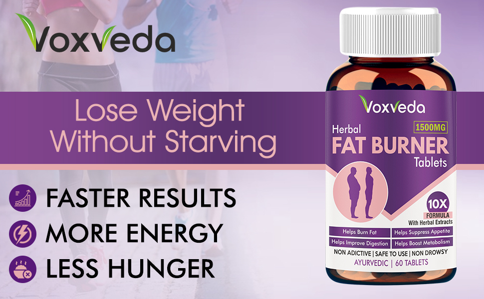 Voxveda's Fat Burner for Men & Women | Herbal Fat Burner Tablets 1500 mg (60 Tablets) | Helps Weight Loss Support with Herbal Extracts - 10X Formula | Helps Burn Fats